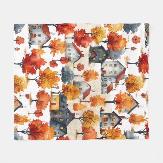 Rustieke Waterverf Woodland Village Pattern Fleece Deken (Voorkant (Horizontaal))