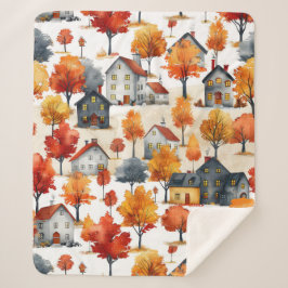 Rustieke Waterverf Woodland Village Pattern Sherpa Deken