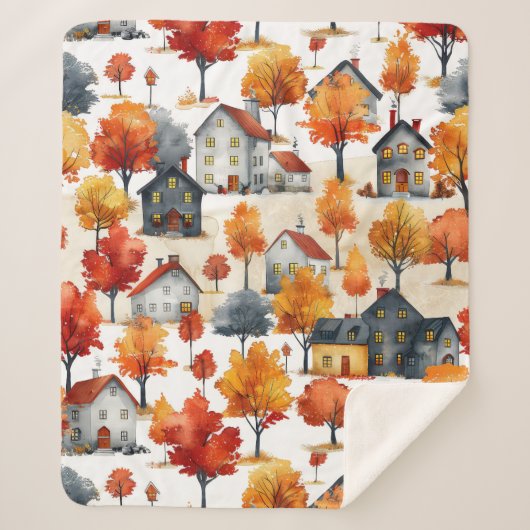 Rustieke Waterverf Woodland Village Pattern Sherpa Deken (Voorkant)