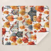 Rustieke Waterverf Woodland Village Pattern Sherpa Deken (Voorkant (horizontaal))