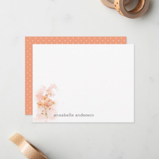 Rustieke Waterverf Yellow Wild Flowers Splash Notitiekaartje (Voorkant / Achterkant in situ)