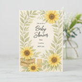 Rustieke Waterverf Zonnebloem Baby shower Uitnodig Kaart (Staand voorkant)
