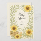 Rustieke Waterverf Zonnebloem Baby shower Uitnodig Kaart (Voorkant / Achterkant)