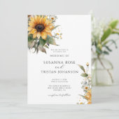 Rustieke Waterverf Zonnebloem Bloemen Land Bruilof Kaart (Staand voorkant)