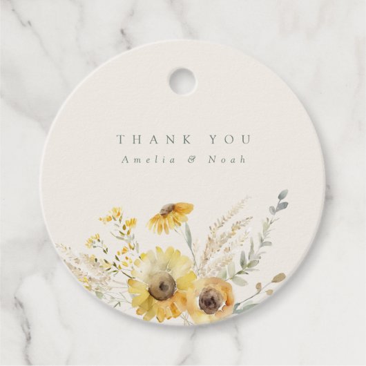 Rustieke Waterverf Zonnebloem Bruiloft Dank u Labe Bedankjes Labels (Voorkant)