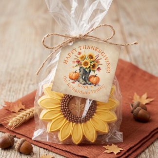 Rustieke waterverf zonnebloem laarzen Thanksgiving Bedankjes Labels