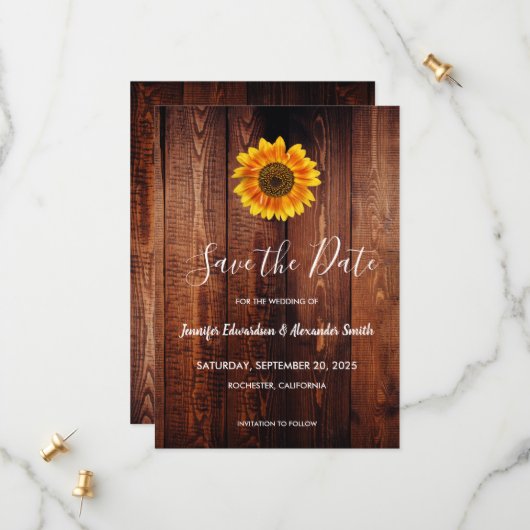 Rustieke waterverf zonnebloem land Save the Date (Voorkant / Achterkant in situ)