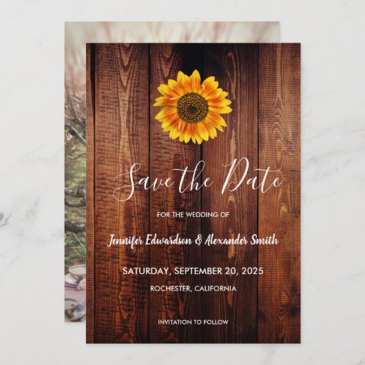Rustieke waterverf zonnebloem land Save the Date (Voorkant / Achterkant)