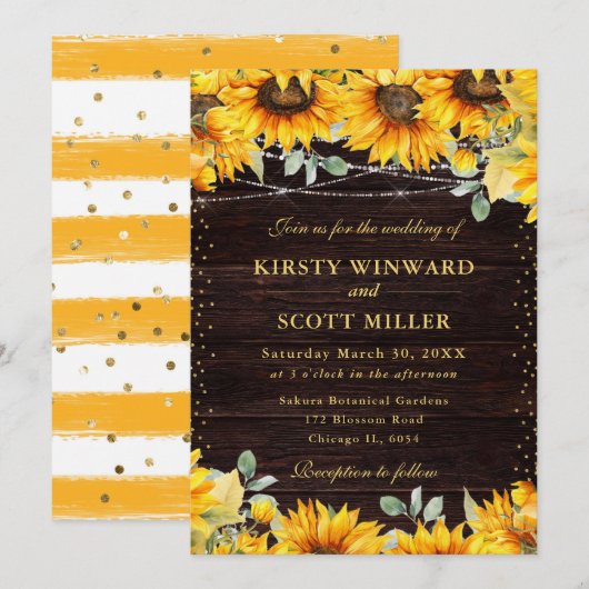 Rustieke Waterverf Zonnebloemen Bruiloft Kaart (Voorkant / Achterkant)