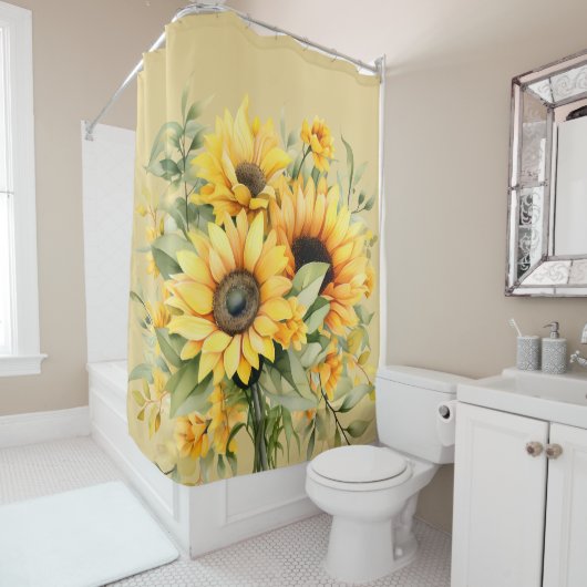 Rustieke Waterverf Zonnebloemen Douchegordijn (In situ)