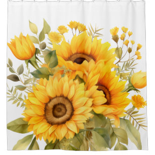 Rustieke Waterverf Zonnebloemen Douchegordijn