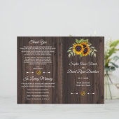 Rustieke waterverf zonnebloemen houten trouwprogra (Staand voorkant)