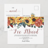 Rustieke Waterverf Zonnebloemen Ik ben verhuisd Aankondigingskaart (Voorkant / Achterkant)