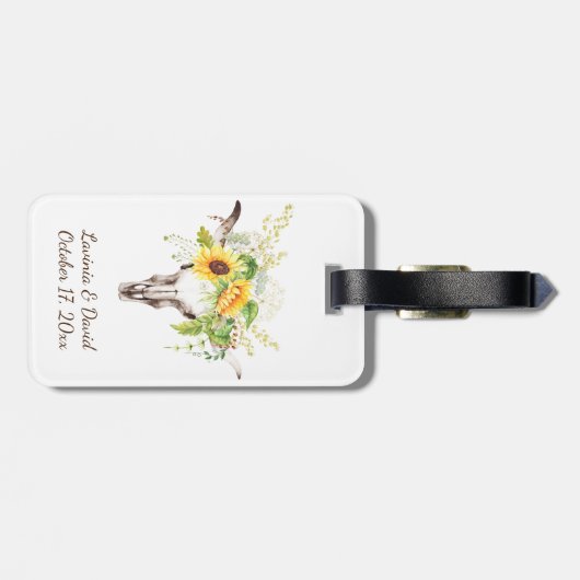 Rustieke Waterverf Zonnebloemen Koe Schedel Bagage Bagagelabel (Achterkant horizontaal)