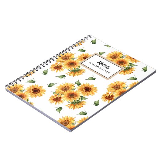 Rustieke Waterverf Zonnebloemen Patroon Gepersonal Notitieboek (Linkerzijde)