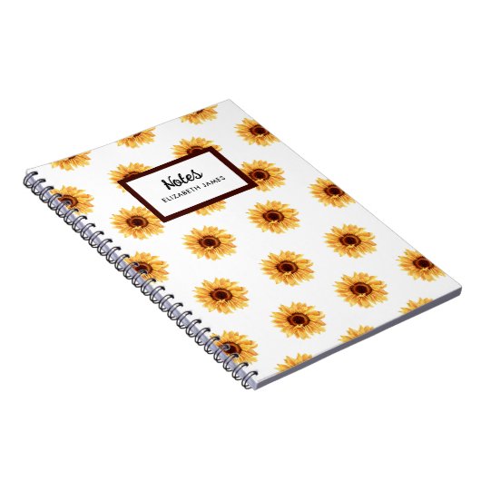 Rustieke Waterverf Zonnebloemen Patroon Gepersonal Notitieboek (Rechterzijde)