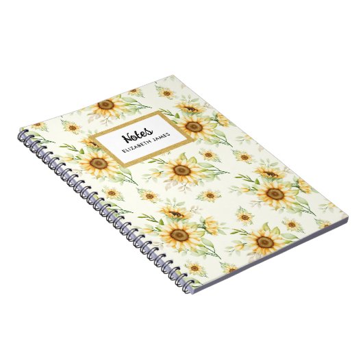 Rustieke Waterverf Zonnebloemen Patroon Gepersonal Notitieboek (Rechterzijde)