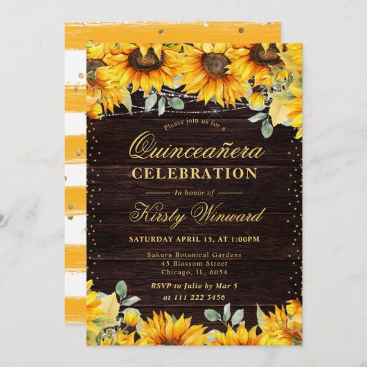 Rustieke Waterverf Zonnebloemen Quinceanera Kaart (Voorkant / Achterkant)