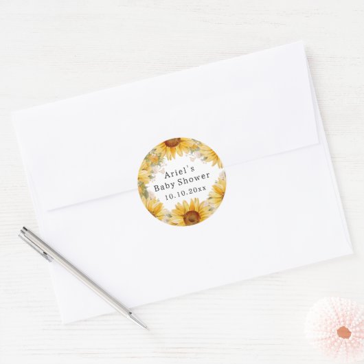 Rustieke Waterverf Zonnebloemen Ronde Sticker (Envelop)