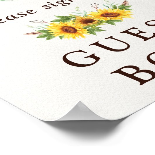 Rustieke waterverf zonnebloemen trouwgastenboek poster (Hoek)