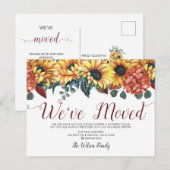 Rustieke Waterverf Zonnebloemen We zijn verhuisd Aankondigingskaart (Voorkant / Achterkant)