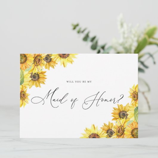 Rustieke Waterverf Zonnebloemen Wees Mijn Bruidsme (Staand voorkant)