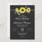 Rustieke Waterverf Zonnebloemen Zwart Bruiloft Kaart (Voorkant)