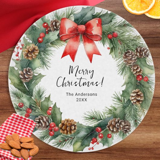 Rustieke waterverfkrans Gelukkig Kerstmis Snijplank
