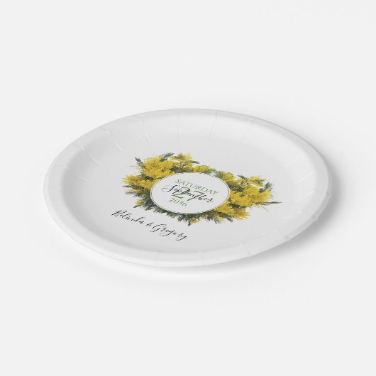 Rustieke Wattle Acacia Bruiloft  Papieren Bordje (Gekanteld)