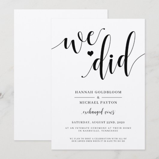 Rustieke 'We Did' Huwelijksaankondiging Kaart (Voorkant / Achterkant)
