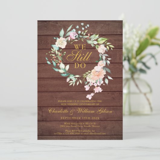 Rustieke 'We doen het nog steeds' bloemrijke huwel Kaart (Staand voorkant)