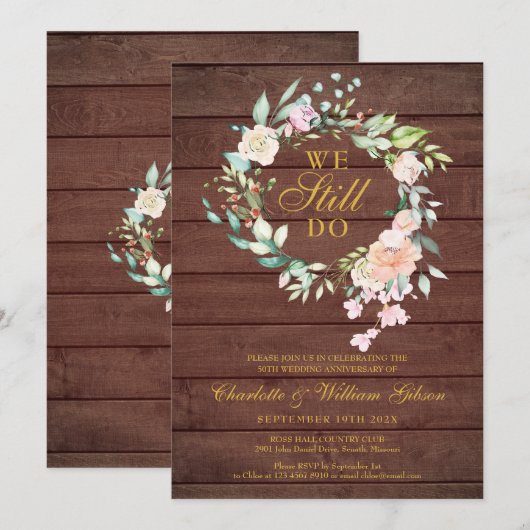 Rustieke 'We doen het nog steeds' bloemrijke huwel Kaart (Voorkant / Achterkant)