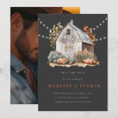 Rustieke Wedding Barn Lights Foto Save the Date Kaart (Voorkant / Achterkant)