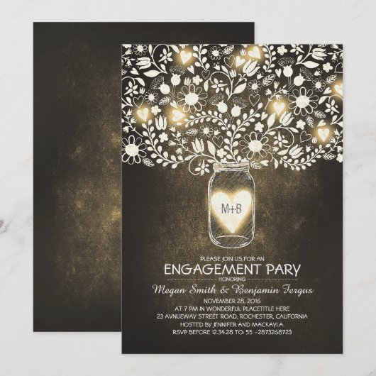 Rustieke Wedding Engagement Party Mason Jar nodigt Kaart (Voorkant / Achterkant)