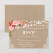 Rustieke Wedding Kraft Koraal Bloemen Lichten Lace RSVP Kaartje (Voorkant / Achterkant)