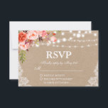 Rustieke Wedding Kraft Koraal Bloemen Lichten Lace RSVP Kaartje<br><div class="desc">Rustieke Wedding String Lights Kant Waterverf Koraal Bloemen RSVP Kraft Kaart</div>