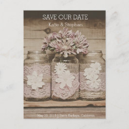 Rustieke Wedding Lace Jars SAVE THE DATE Briefkaar Aankondigingskaart