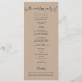 Rustieke Wedding programma kaart in kraft achtergr (Achterkant)