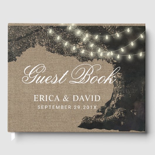 Rustieke Wedding String Lights Tree Gastenboek (Voorkant)