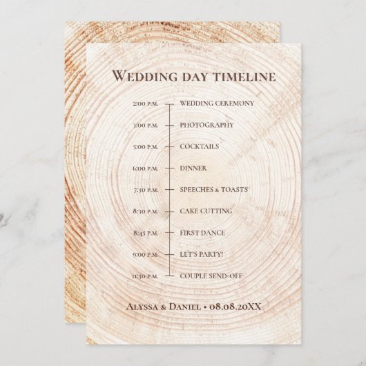Rustieke Wedding.Tree bark aangepaste tijdlijn Programmakaart (Voorkant / Achterkant)