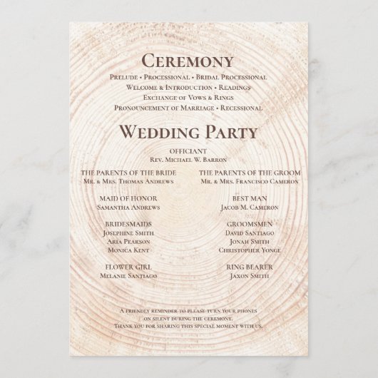 Rustieke Wedding.wood boomschors Custom Program Programmakaart (Achterkant)
