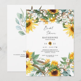 Rustieke weelderige zonnebloem boeket slingerlicht kaart