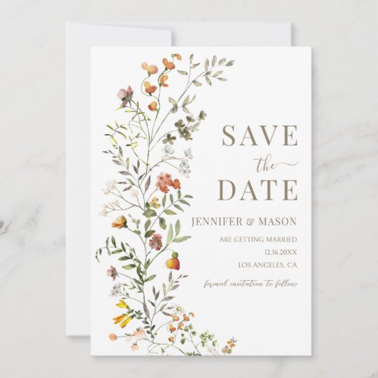 Rustieke weide bloem krans opslaan van de datum kaart (Voorkant)