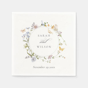 Rustieke weide bloemenkrans vlinder bruiloft servet