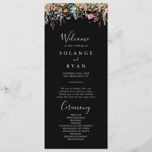 Rustieke Weide Botanische Huwelijksprogramma Programmakaart (Voorkant)