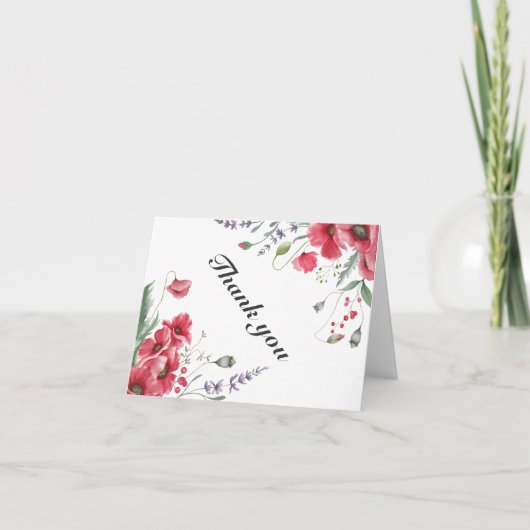 Rustieke Weide Klaproos & Lavendel Bruiloft Bedankkaart (Voorkant)