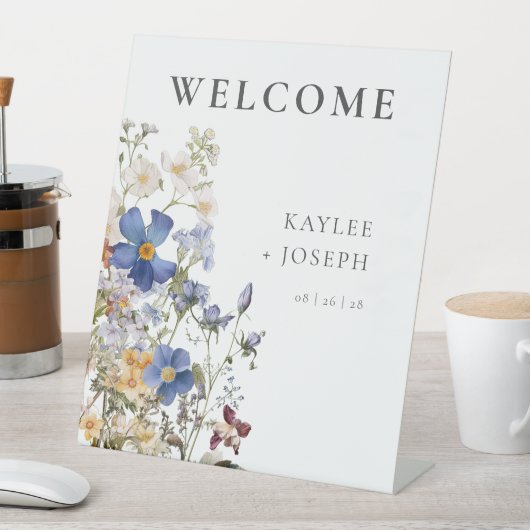 Rustieke weide Wildbloemen Paarse bruiloft Reclamebord Met Voetstuk (Insitu)