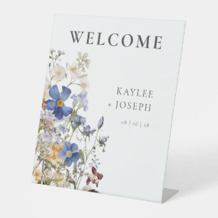 Rustieke weide Wildbloemen Paarse bruiloft Reclamebord Met Voetstuk