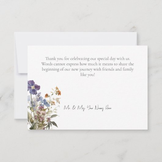 Rustieke weide Wildbloemen Paarse Waterverf Bedankkaart (Achterkant)