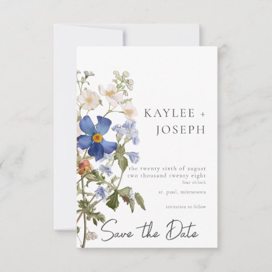 Rustieke weide Wildbloemen Paarse Waterverf Save The Date (Voorkant)